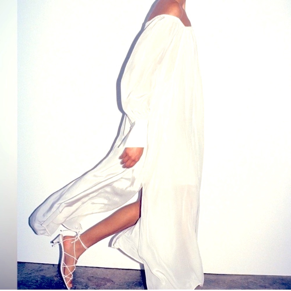 J.CREW Elegant White Off The Shoulder Long Sleeve Dress